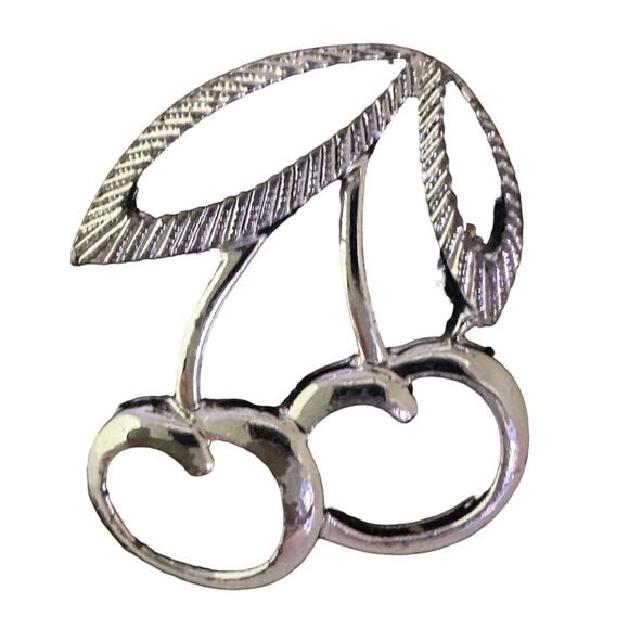 Silver Tone Double Cherry Brooch Pin Signed‎ Sarah Coventry Silver Tone Vintage - Picture 4 of 9